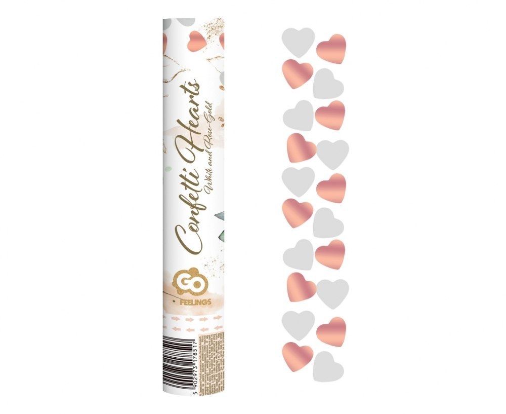 PNEUMATIC CONFETTI HEARTS, ROSE GOLD AND WHITE, PAPER AND FOIL, 30CM GODAN